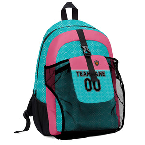 Customize Pink Aqua Sports Backpacks Featuring Personalized Names, Numbers and Logos