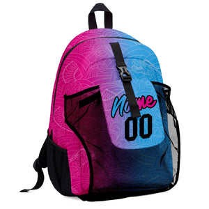 Customize Pink Blue Sports Backpacks Featuring Personalized Names, Numbers and Logos