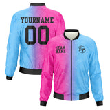 Custom Long Sleeve Windbreaker Jackets Uniform Printed Your Logo Name Number Hot Pink-Light Blue