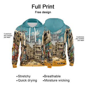 Custom Sky Blue 3D Pattern Design Bomber Full-Snap Varsity  Hoodie