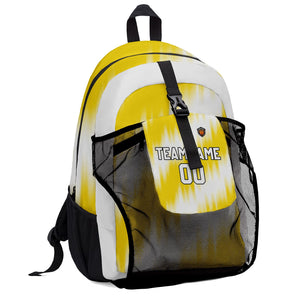 Customize Yellow White Sports Backpacks Featuring Personalized Names, Numbers and Logos