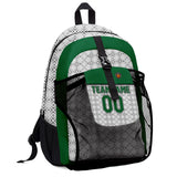 Customize Green White Sports Backpacks Featuring Personalized Names, Numbers and Logos