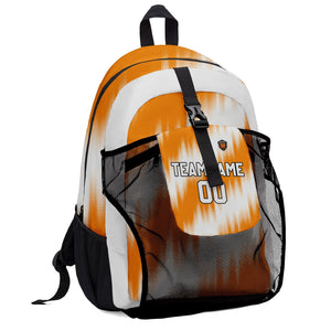 Customize Orange White Sports Backpacks Featuring Personalized Names, Numbers and Logos