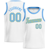 Custom Stitched Basketball Jersey for Men, Women And Kids White-Light Blue-Yellow