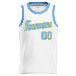 Custom Stitched Basketball Jersey for Men, Women And Kids White-Light Blue-Yellow