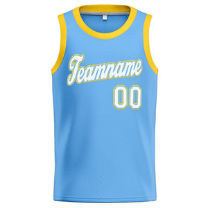 Custom Stitched Basketball Jersey for Men, Women And Kids Light Blue-White-Yellow