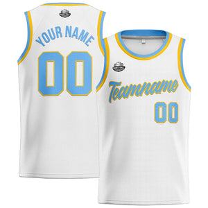 Custom Stitched Basketball Jersey for Men, Women  And Kids White-Light Blue-Yellow