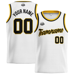 Custom Stitched Basketball Jersey for Men, Women  And Kids White-Black-Yellow