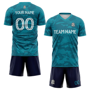 custom soccer set jersey kids adults personalized soccer teal