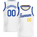 Custom Stitched Basketball Jersey for Men, Women And Kids White-Blue-Yellow