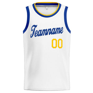 Custom Stitched Basketball Jersey for Men, Women And Kids White-Blue-Yellow