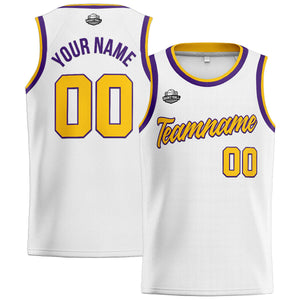 Custom Stitched Basketball Jersey for Men, Women  And Kids White-Yellow-Purple