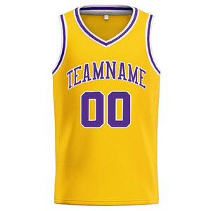 Custom Stitched Basketball Jersey for Men, Women And Kids Yellow -Purple-White