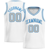 Custom Stitched Basketball Jersey for Men, Women And Kids White-Light Blue-Light Gray