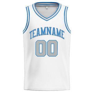 Custom Stitched Basketball Jersey for Men, Women And Kids White-Light Blue-Light Gray