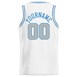 Custom Stitched Basketball Jersey for Men, Women And Kids White-Light Blue-Light Gray