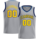 Custom Stitched Basketball Jersey for Men, Women And Kids Gray-Yellow-Navy