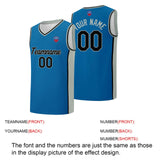 Custom basketball jersey shorts for men and women. Embroidered and printed name, number and logo Blue&Grey