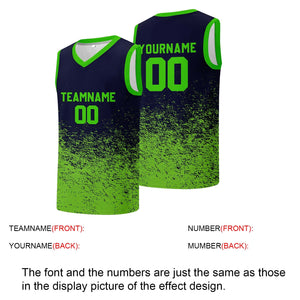 Custom basketball jersey for men and women. Stitched and printed name, number and logo Navy&Neon Green