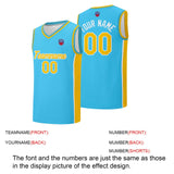 Custom basketball jersey shorts for men and women. Embroidered and printed name, number and logo Light Blue&Yellow