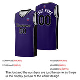 Custom basketball jersey shorts for men and women. Embroidered and printed name, number and logo Purple&Black