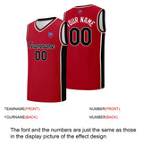 Custom basketball jersey shorts for men and women. Embroidered and printed name, number and logo Red