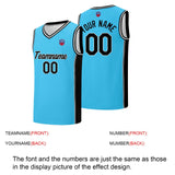 Custom basketball jersey shorts for men and women. Embroidered and printed name, number and logo Light Blue