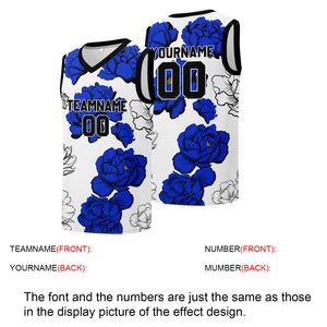 Custom basketball jersey for men and women. Stitched and printed name, number and logo Royal