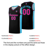 Custom basketball jersey shorts for men and women. Embroidered and printed name, number and logo Black&Light Blue