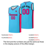 Custom basketball jersey shorts for men and women. Embroidered and printed name, number and logo Light Blue&Pink