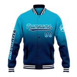 Custom Gradient Varsity Jacket Letterman jacket for Men, Women and Youth Aqua Dark Blue