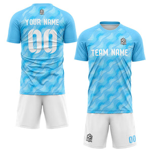 custom soccer set jersey kids adults personalized soccer light blue