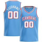 Custom Stitched Basketball Jersey for Men, Women And Kids Light Blue-White-Red