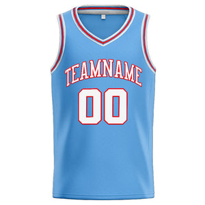 Custom Stitched Basketball Jersey for Men, Women And Kids Light Blue-White-Red