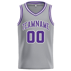 Custom Stitched Basketball Jersey for Men, Women And Kids Gray-Purple-White