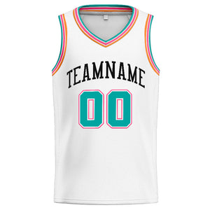 Custom Stitched Basketball Jersey for Men, Women And Kids White-Teal