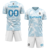 custom soccer set jersey kids adults personalized soccer light blue