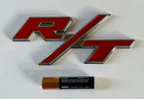 Red & Chrome Metal Custom R/T Auto Emblem Badge 4" x 2" - Stylish Car Decal Accessory