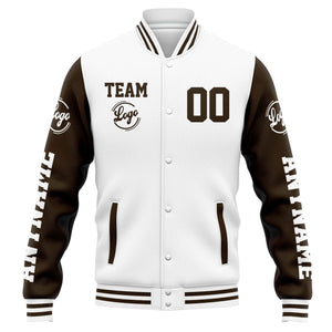 Custom Varsity Jacket Letterman jacket for Men, Women and Youth White Brown