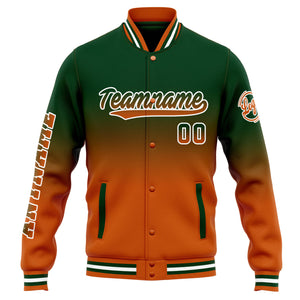 Custom Varsity Jacket Letterman jacket for Men, Women and Youth Drak Green Orange Gradient