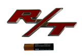 Red & Chrome Metal Custom R/T Auto Emblem Badge 4" x 2" - Stylish Car Decal Accessory