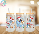 Christmas 16oz Glass Tumbler - Bluey Christmas