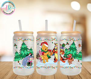 Christmas 16oz Glass Tumbler - Pooh & Friends Christmas