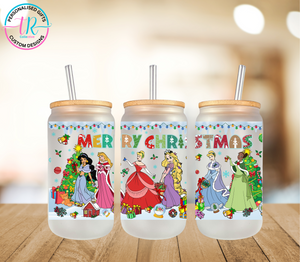 Christmas 16oz Glass Tumbler - Princess Christmas