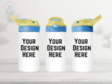 custom-12oz-kids-flip-top-drink-bottle-personalised-drink-bottle-custom-water-bottle-yellow-blue-lid-TR-collective-front