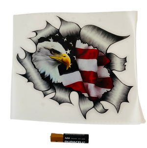 5" x 5" Stick-On Car Decal with Eagle and American Flag - Patriotic Auto Accessory