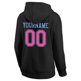 Custom Pullover Sweatshirt Hoodie Black-Light blue-Pink