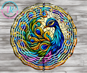 8Inch Wind Spinner - Stain Glass Peacock